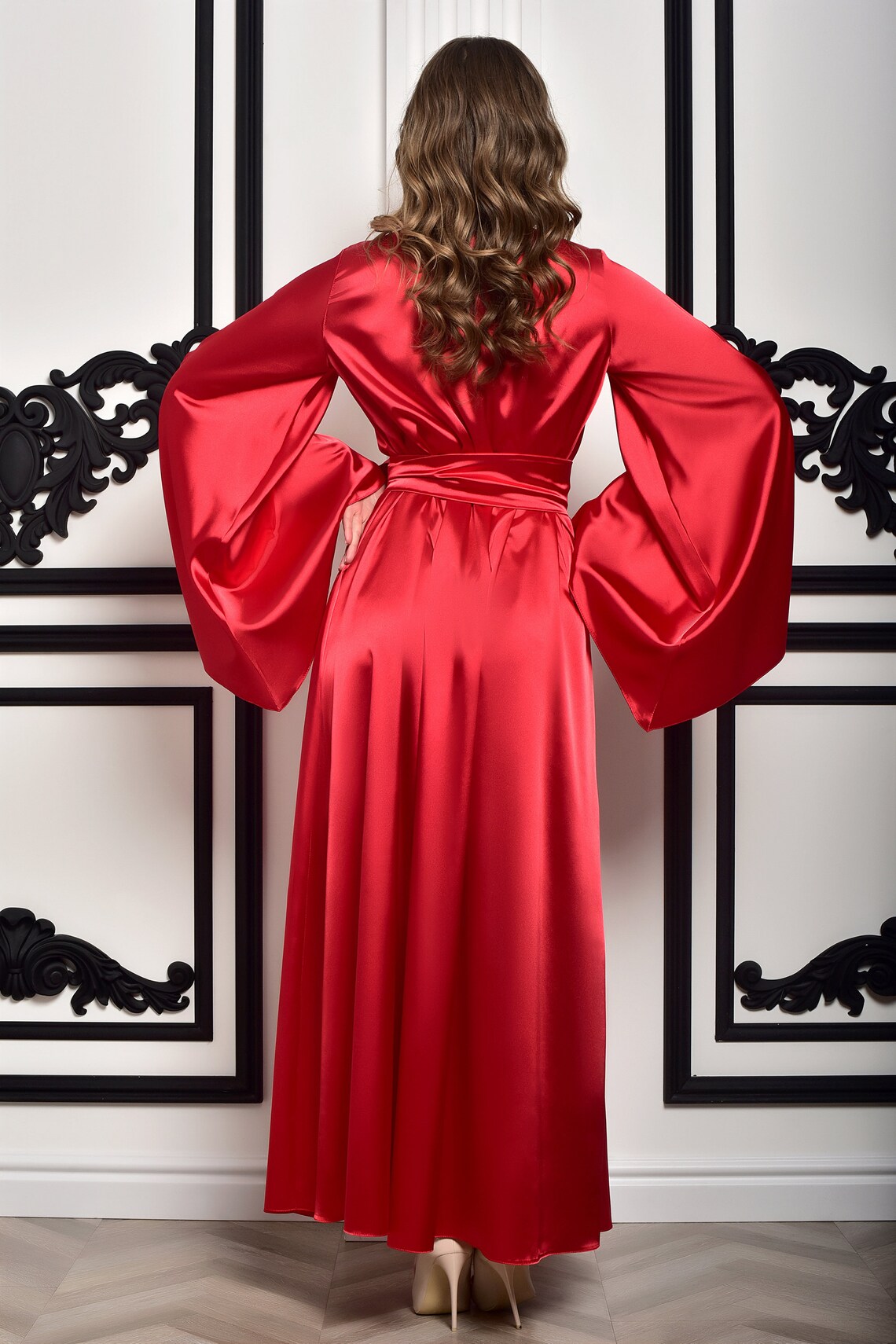 Kimono long Satin de Soie Rouge